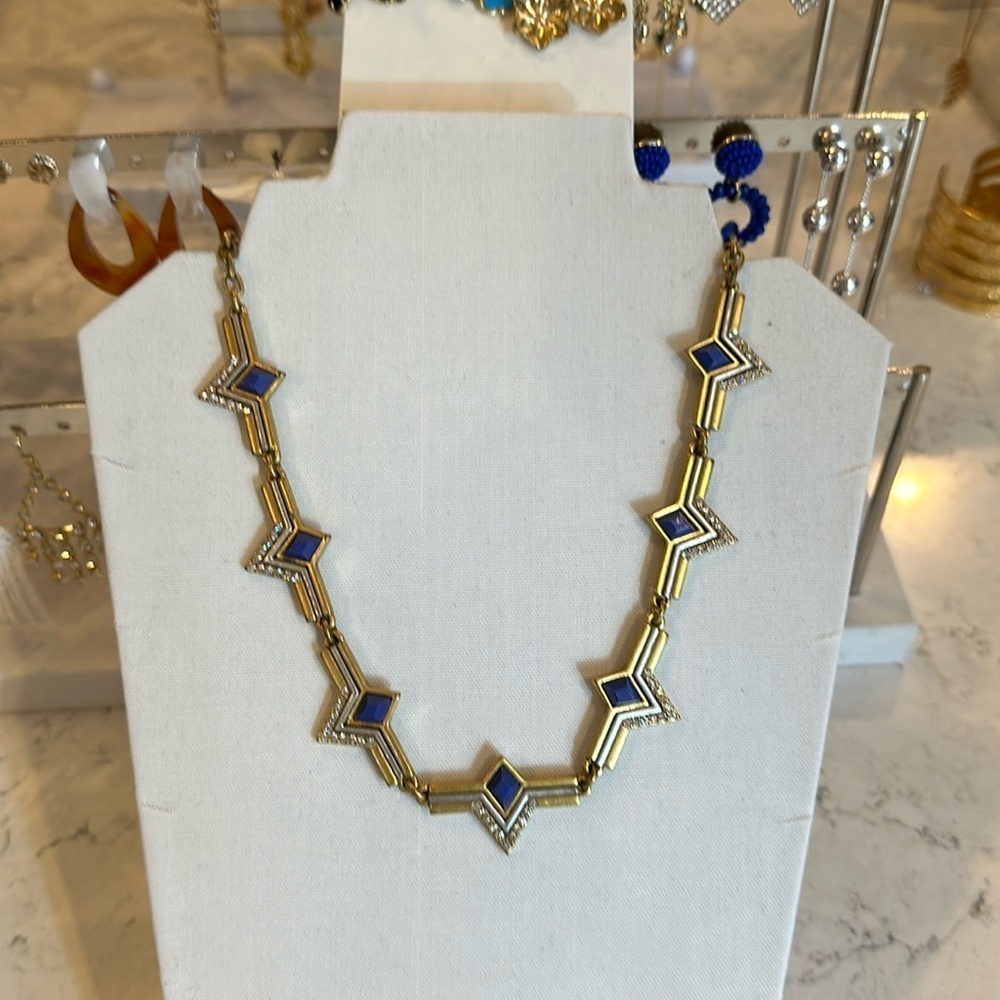 J Crew blue and crystal stone costume necklace